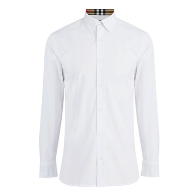 BURBERRY/博柏利 巴寶莉男士襯衫 黑色棉質純色長袖 經典內領格紋襯衣 多色可選 8003074