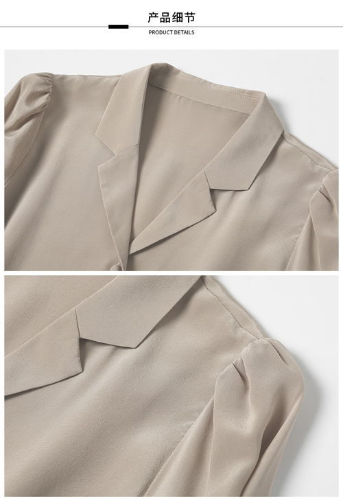 湯河店 南油高檔精品女裝2019春夏新款純色v領重磅真絲西裝領女襯衫