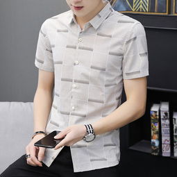 男士短袖襯衫夏季純棉修身韓版格子寸衫青年休閑潮流男裝襯衣