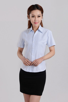 批發采購女式襯衫-女裝短袖襯衫套裝 夏季修身女士白色職業襯衣棉寸衫2014新款批.